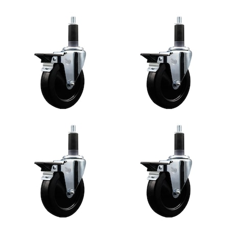 Service Caster 5'' Soft Rubber Swivel 1-1/8'' Expanding Stem Caster Set with Brake, 4PK SCC-EX20S514-SRS-PLB-118-4